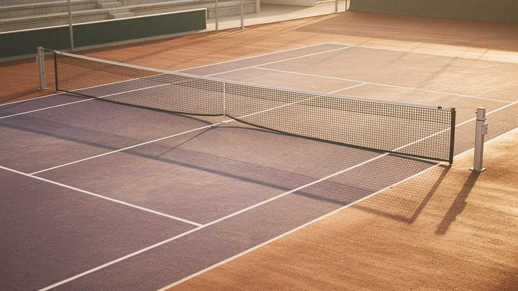 Vue latérale d'un court de tennis professionnel montrant la différence entre les zones de coaching WTA et ATP