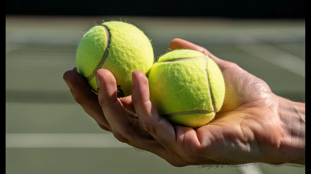 Gros plan sur une main tenant deux balles de tennis avant le service