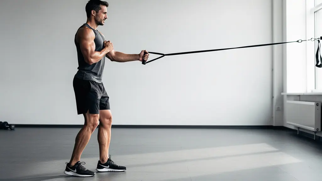 Joueur effectuant un exercice de Pallof Press avec élastique pour le gainage anti-rotation