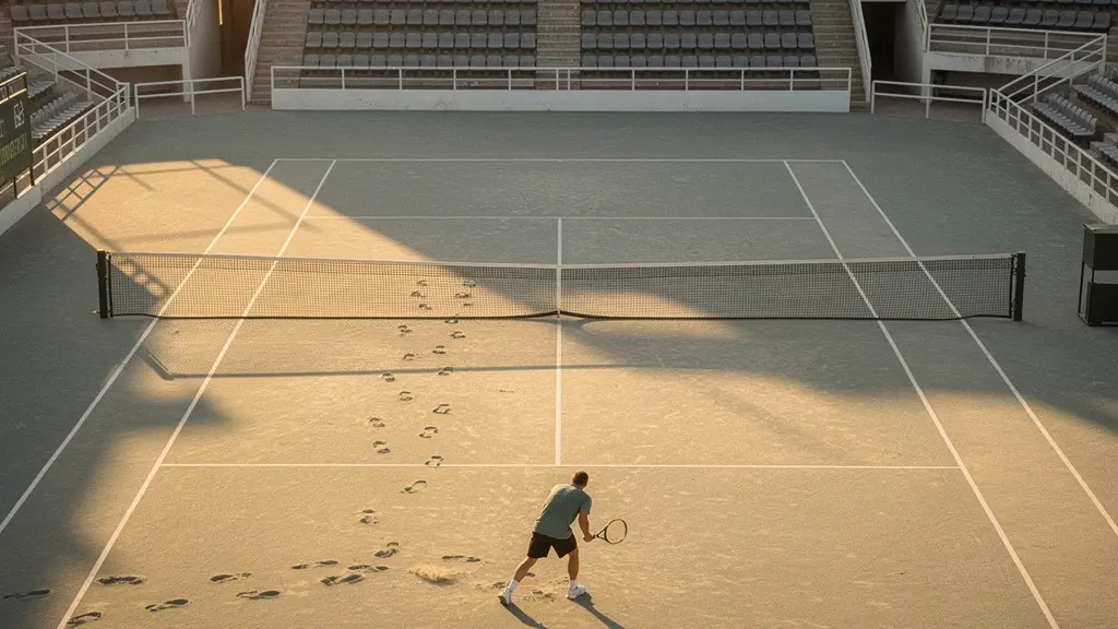 Joueur de tennis économisant son énergie avec indicateurs visuels de fatigue