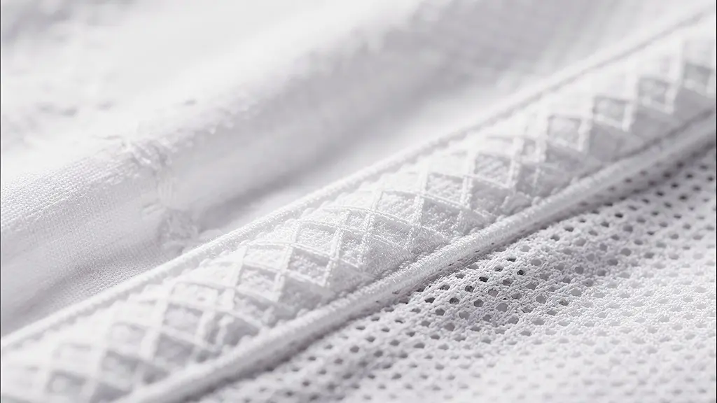 Détail de tissu blanc de polo tennis montrant les variations de textures et tissages innovants