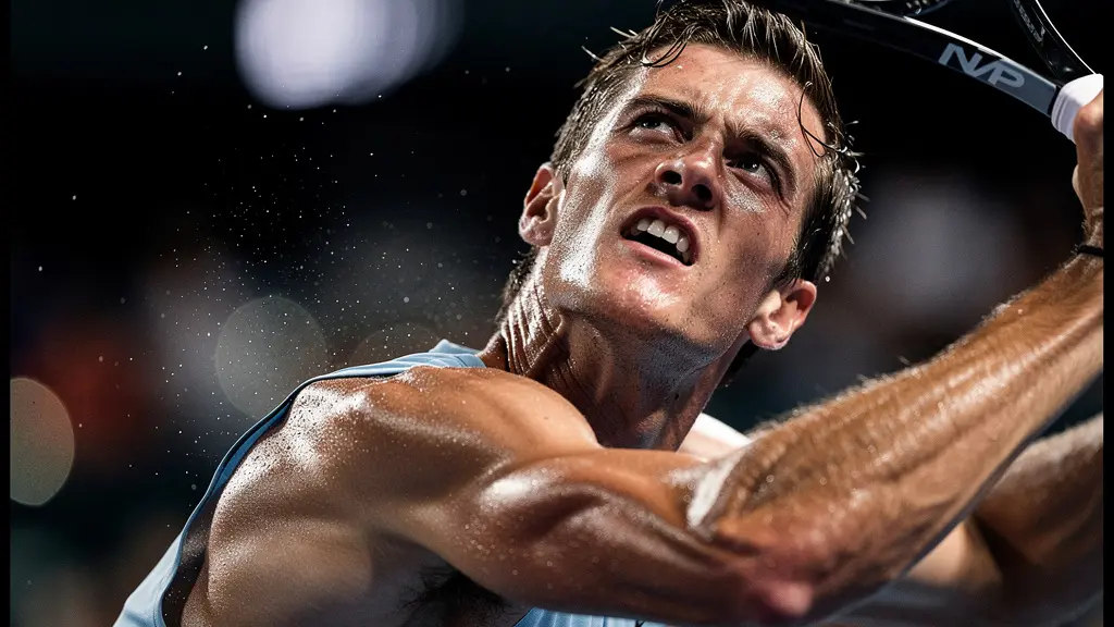 Joueur de tennis en plein effort intense lors d'un Masters 1000, montrant la fatigue physique extrême