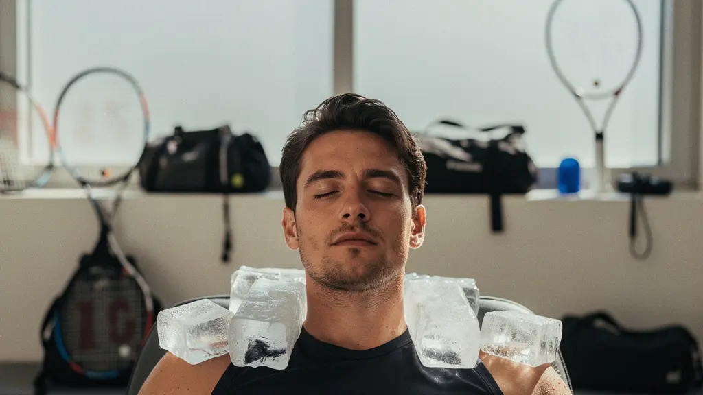 Joueur de tennis professionnel en séance de récupération dans un vestiaire moderne