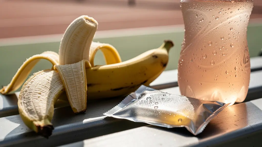 Gros plan sur les aliments énergétiques lors d'un changement de côté au tennis