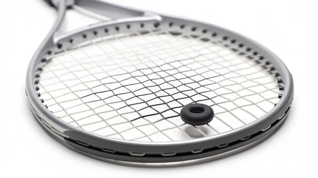 Démonstration du placement correct d'un antivibrateur sur une raquette de tennis