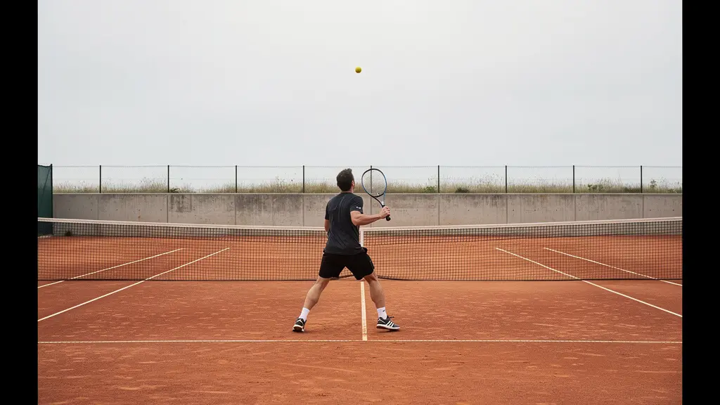Joueur de tennis en position de recul dynamique sur terre battue
