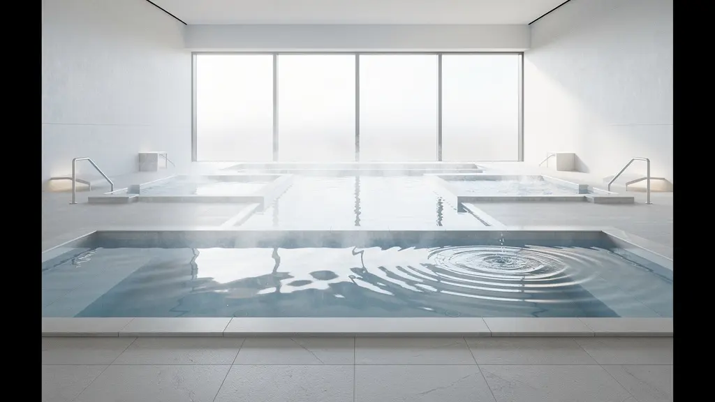 Installation de récupération avec bassins d'eau froide dans un environnement sportif professionnel