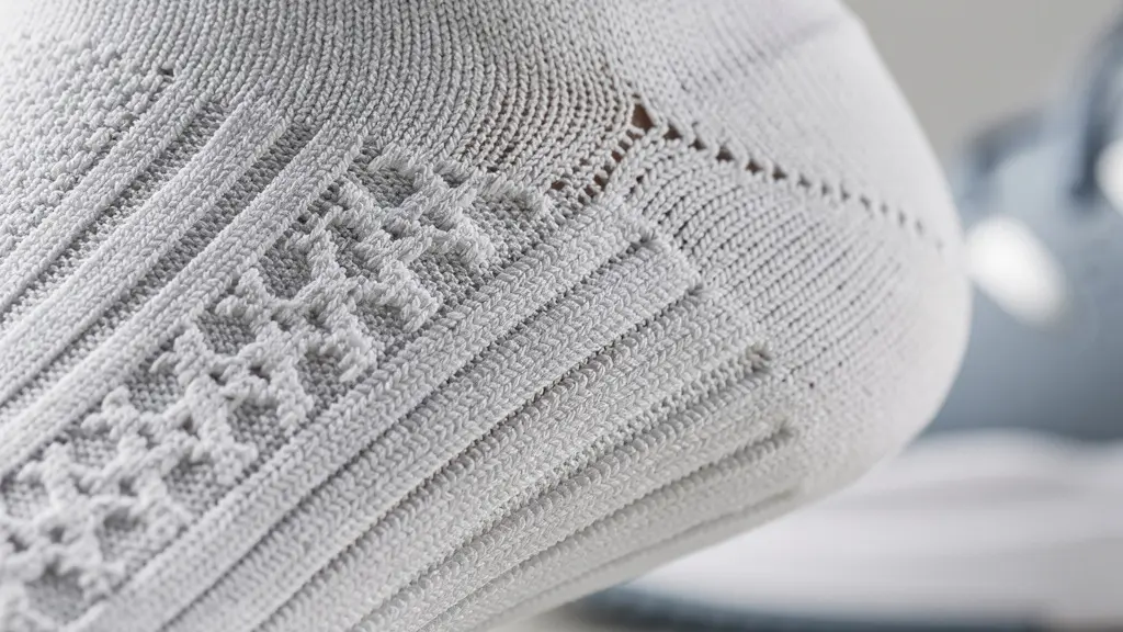 Détail technique d'une chaussette de tennis avec zones de compression et matériaux anti-friction