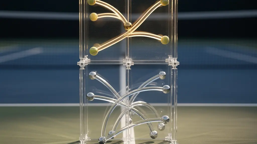 Tableau de tournoi de tennis avec trajectoires de balles dorées montrant les parcours protégés des favoris