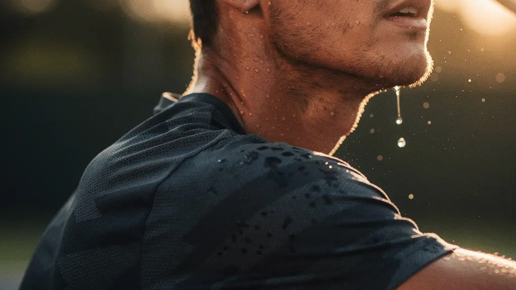 Joueur de tennis en action avec textile technique évacuant la transpiration
