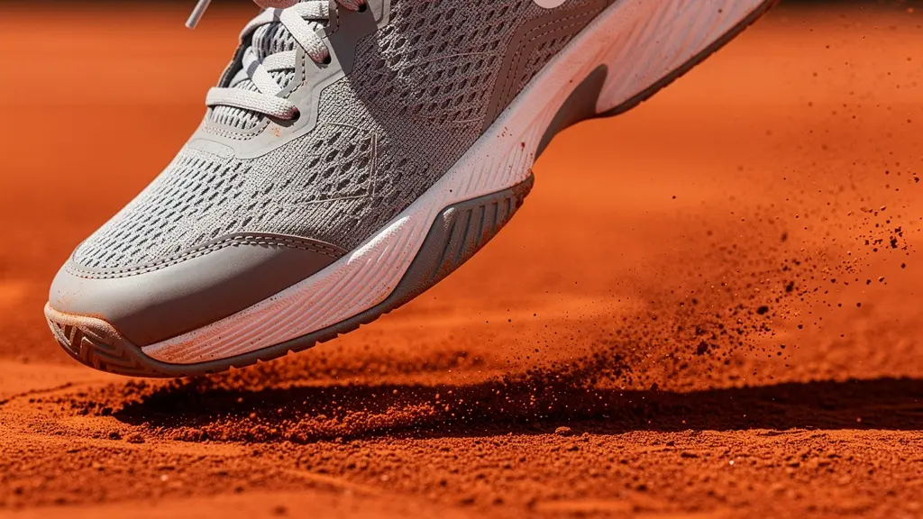 Vue macro du pied d'un joueur de tennis montrant la répartition du poids sur le trépied du pied