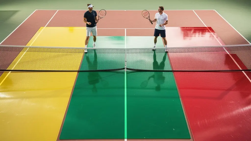 Schéma montrant les zones de sécurité sur un court de tennis en fonction des positions des joueurs